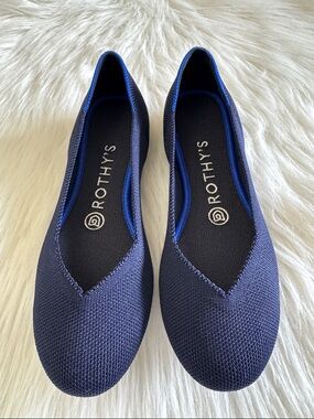 Rothy's Navy Blue The Flat Maritime Round Toe Knit V‑Cut Flats Size 6.5
